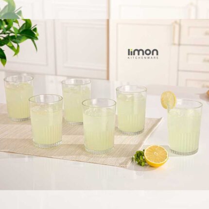 لیوان شیشه ای شیادار لیمون مجموعه 6 عددی